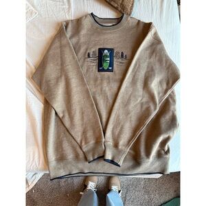 Men's Casual Tan Sweatshirt with Graphic Design